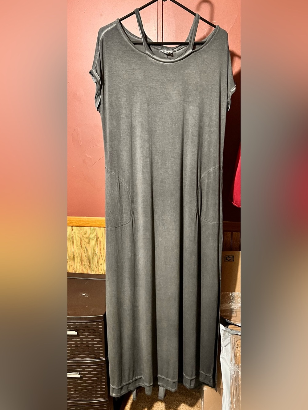 Cato Charcoal Gray Short-Sleeve Maxi Dress
